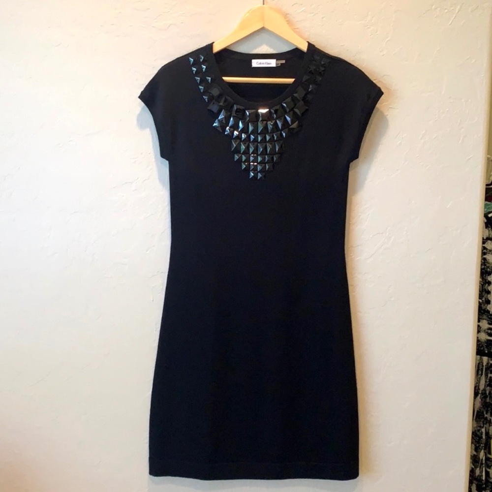 Calvin Klein Black Sweater Dress Merino Wool Blend Cocktail Dress